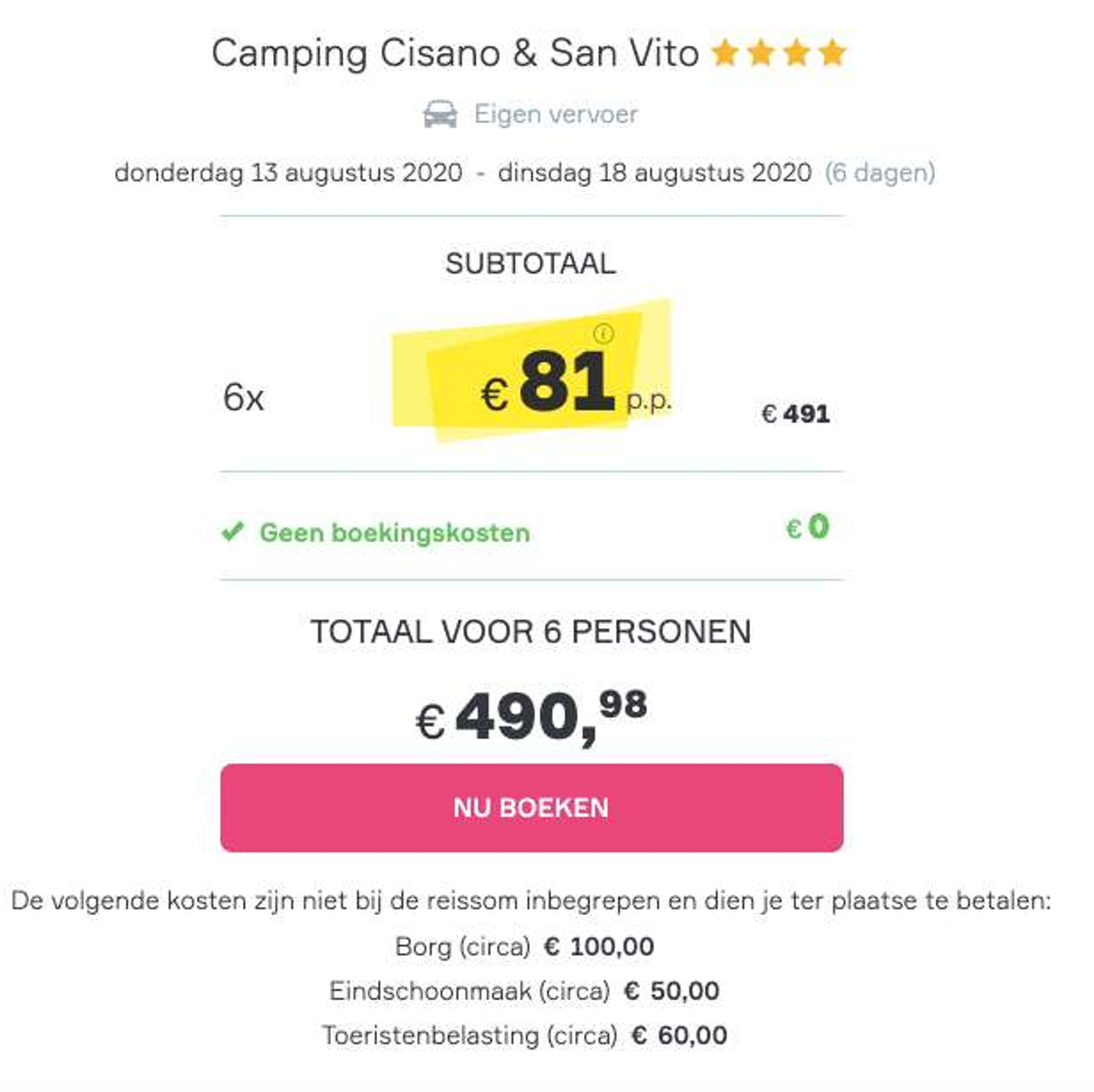 Boekingsvoorbeeld