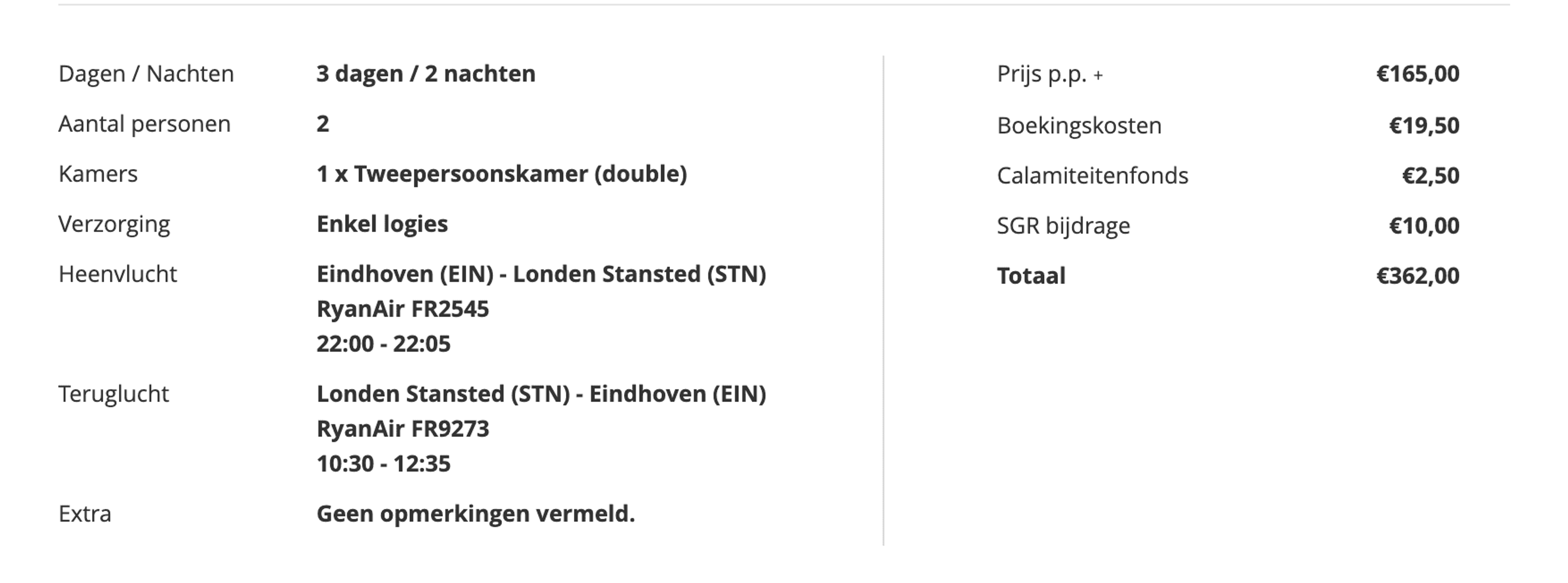 Boekingsvoorbeeld