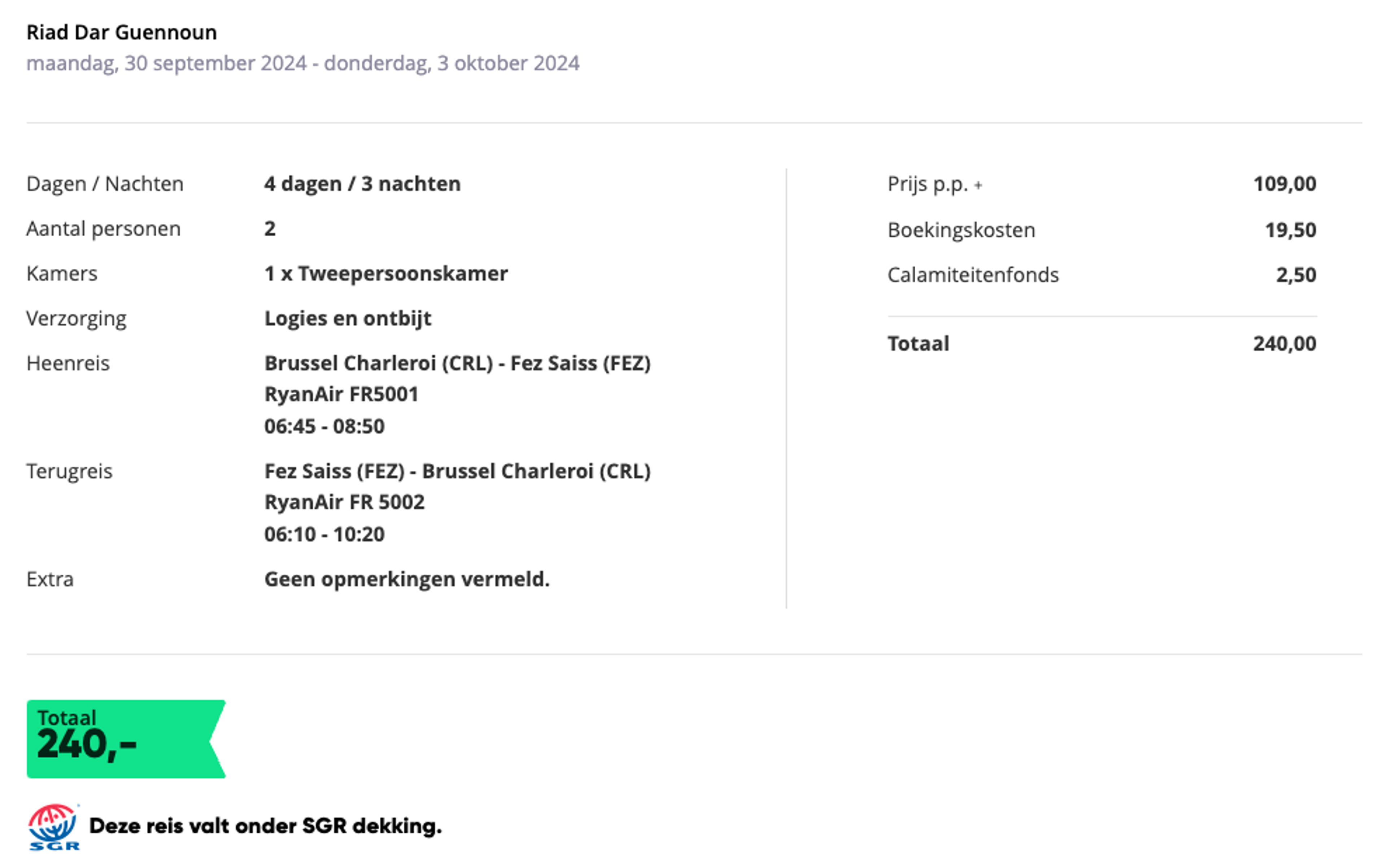 Boekingsvoorbeeld