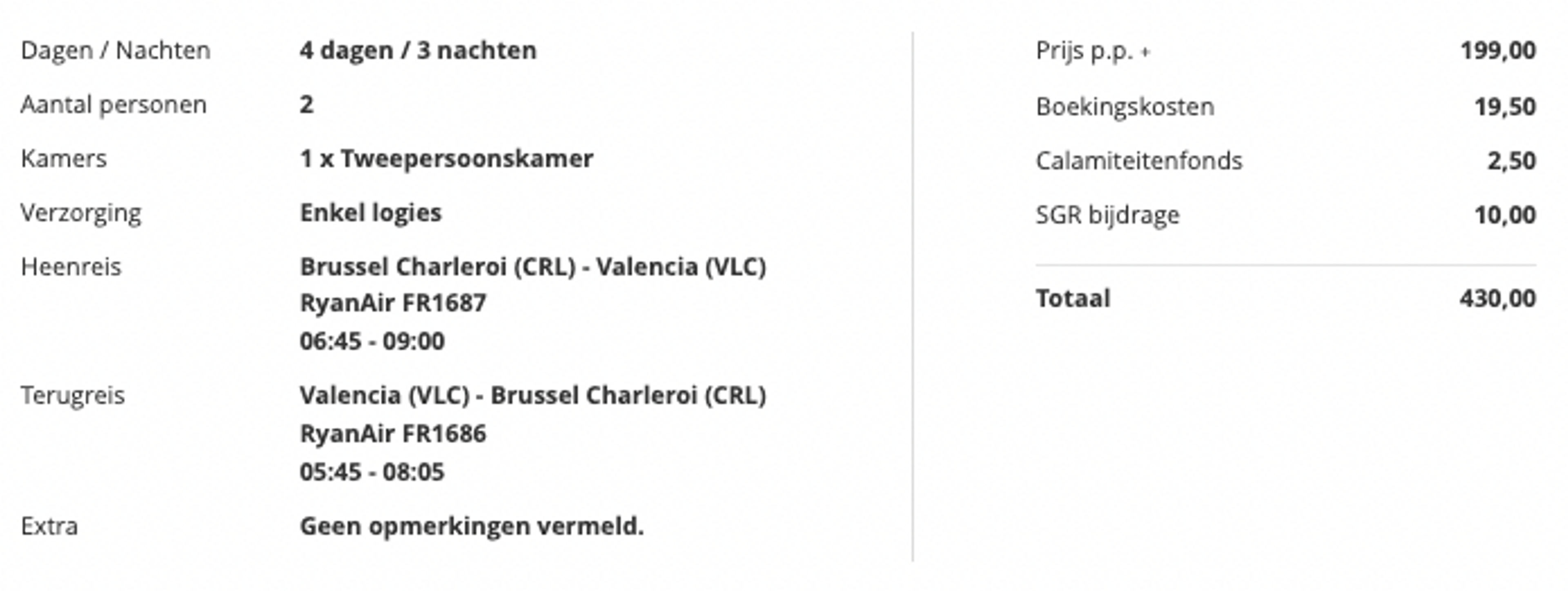 Boekingsvoorbeeld