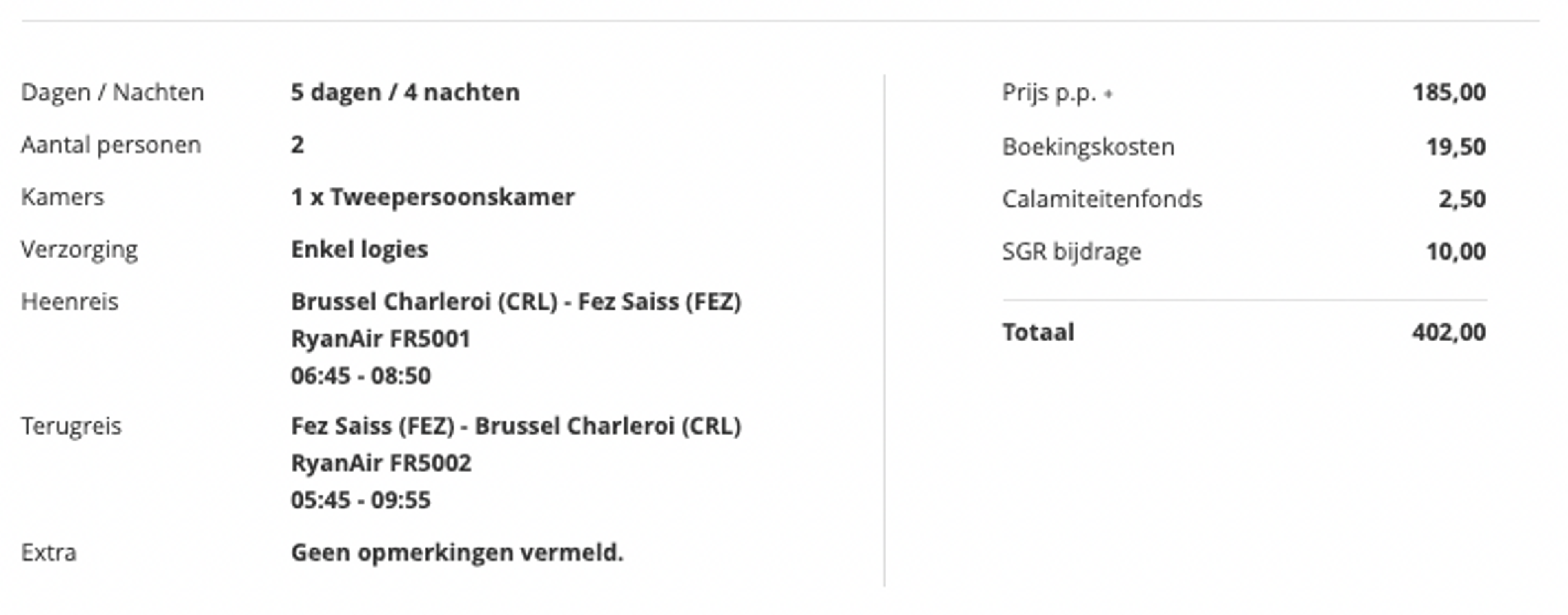 Boekingsvoorbeeld
