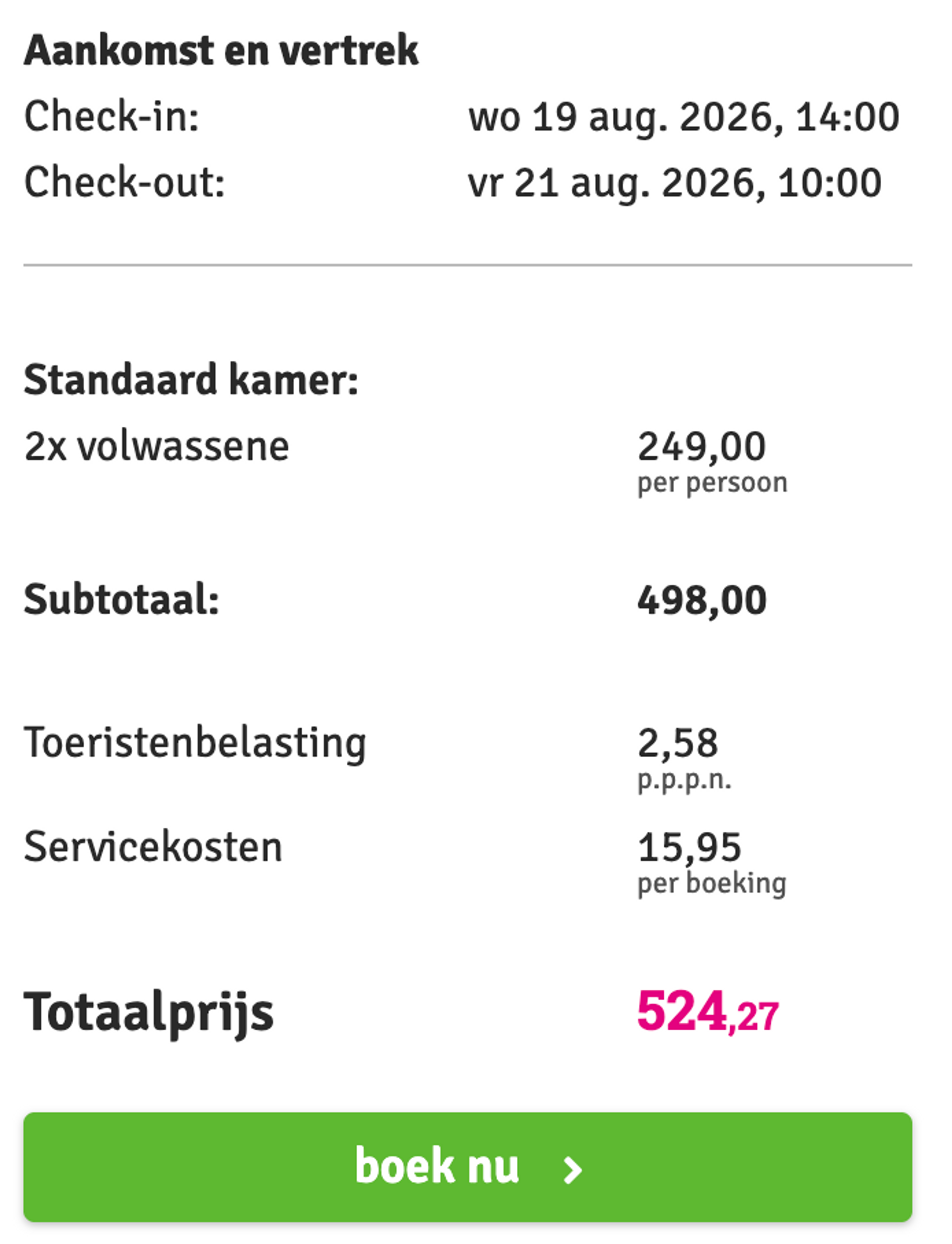 Boekingsvoorbeeld