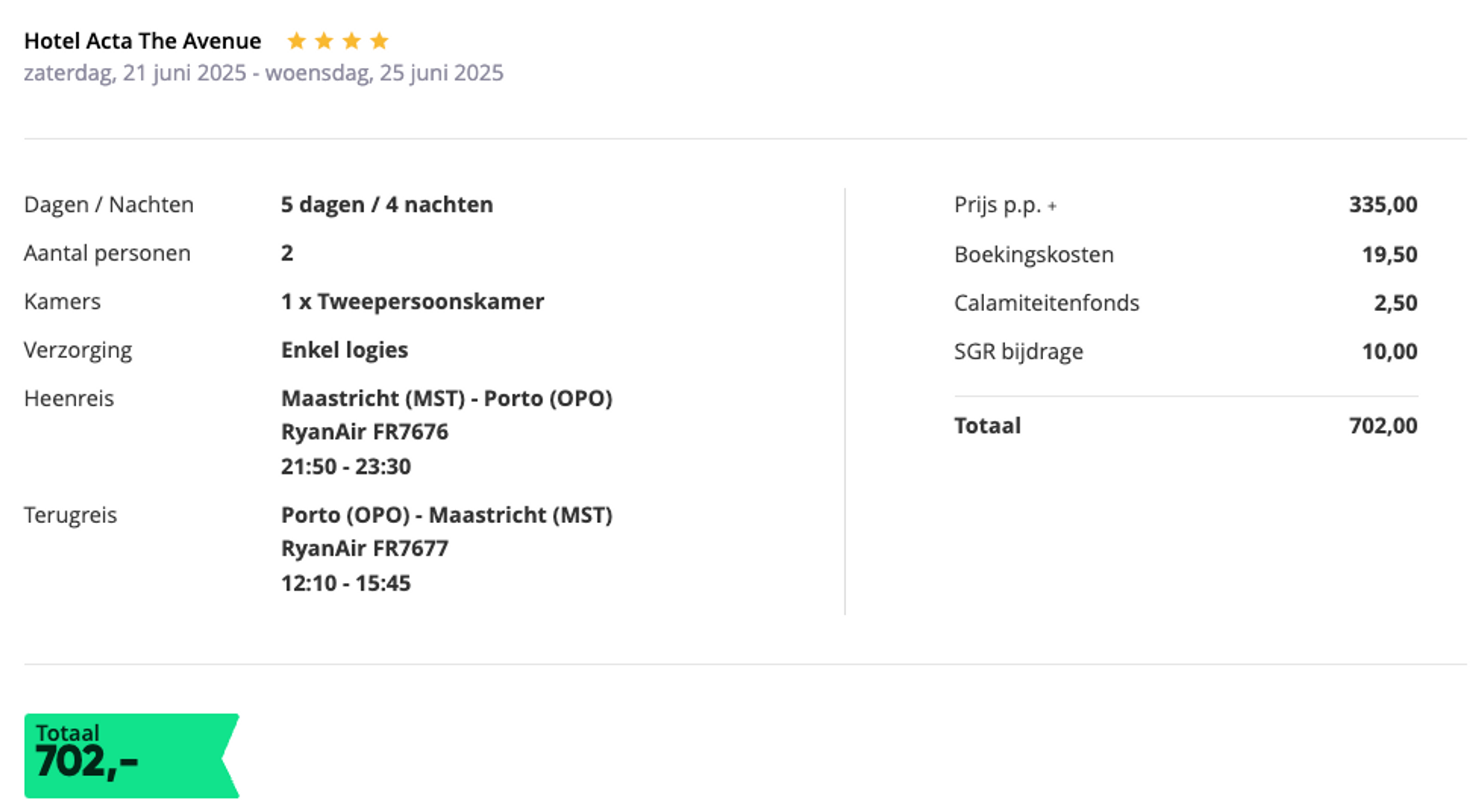 Boekingsvoorbeeld
