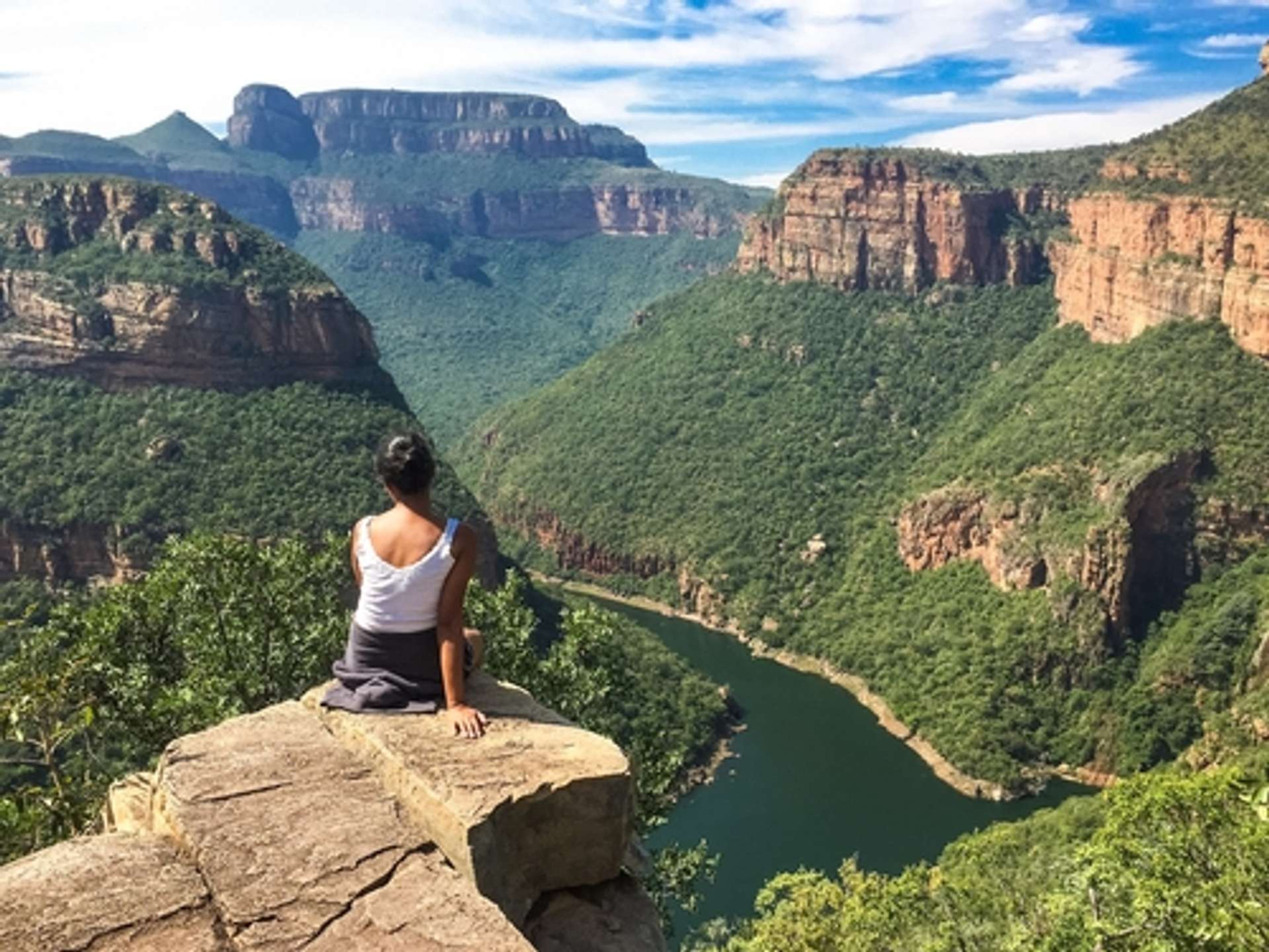 Zuid Afrika Blyde River Canyon Vrouw op rots
