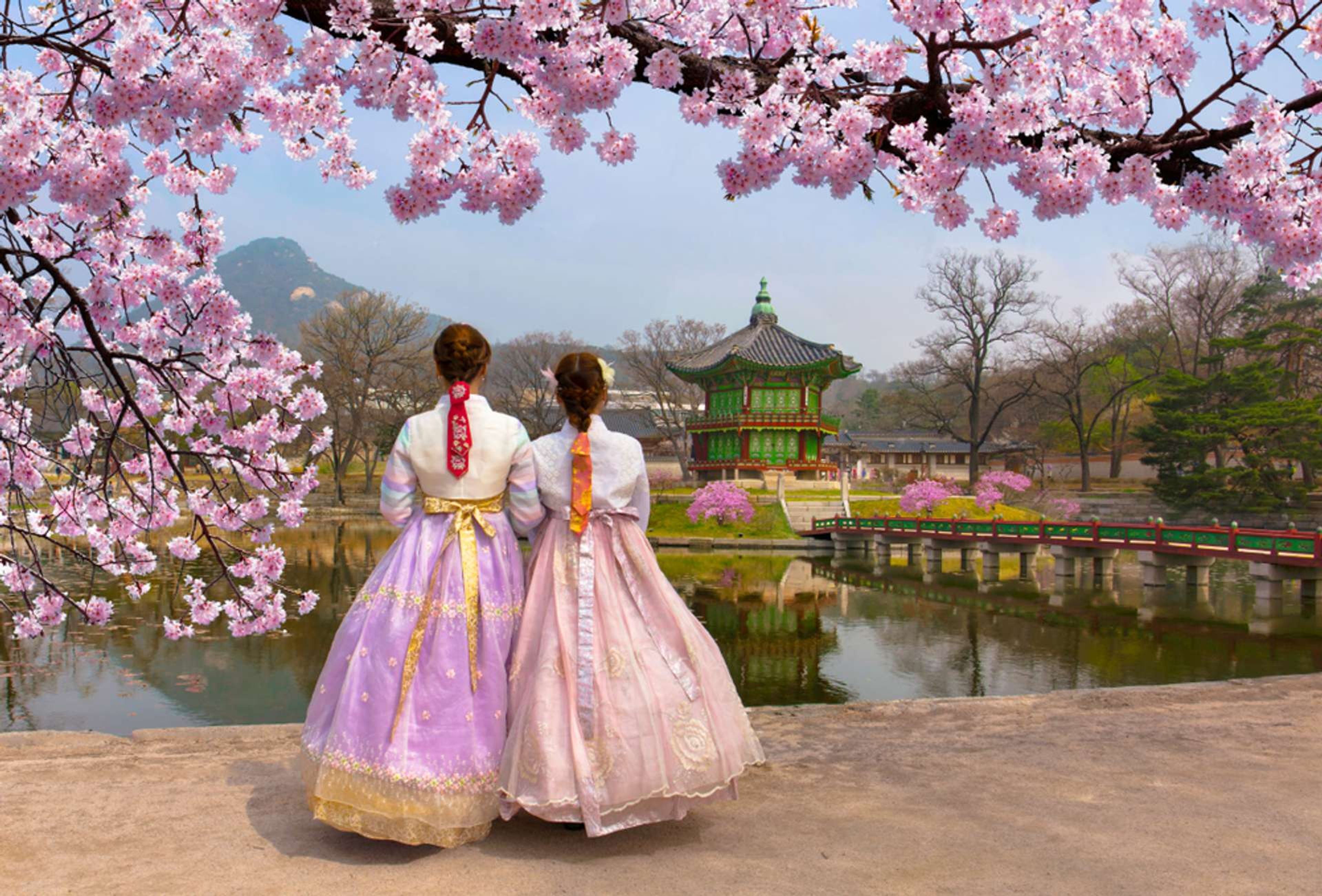 Zuid Korea Seoul Gyeongbokgung Palace Korean national dress